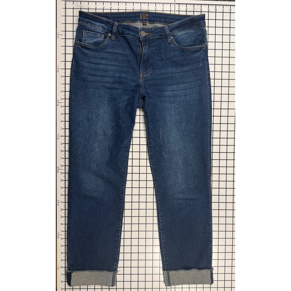 KUT from the Kloth Women's 10 Ankle Straight Leg Jeans Cuffed Raw Hem Stretch